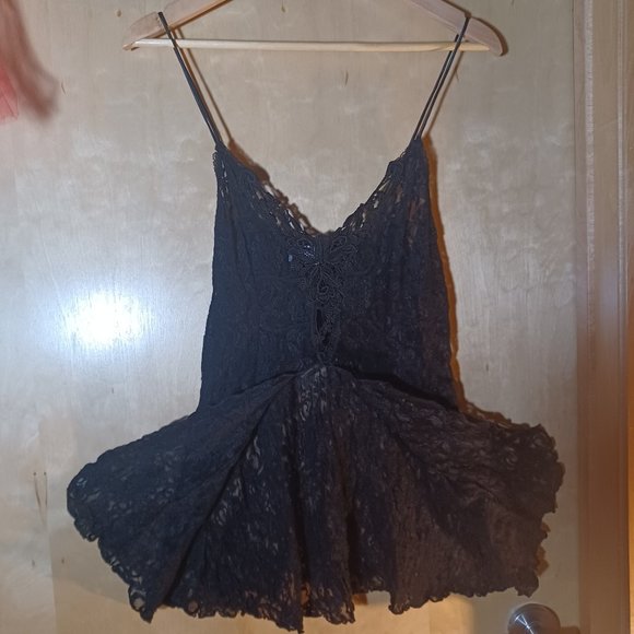 CLICHE' VINTAGE Allover Black Lace Front Split Babydoll Slip_Size Large - Picture 3 of 8